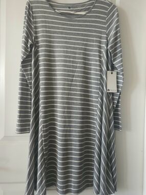 Stylus Gray & White Striped Long Sleeve Swing Dress